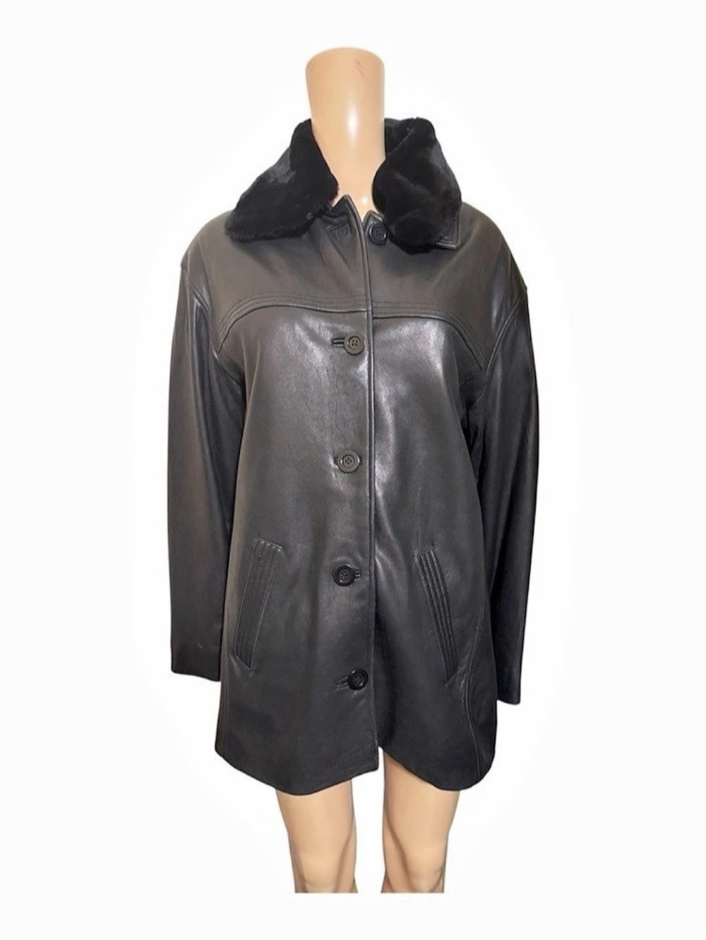 Winlit Leather Coat in Black Size Medium